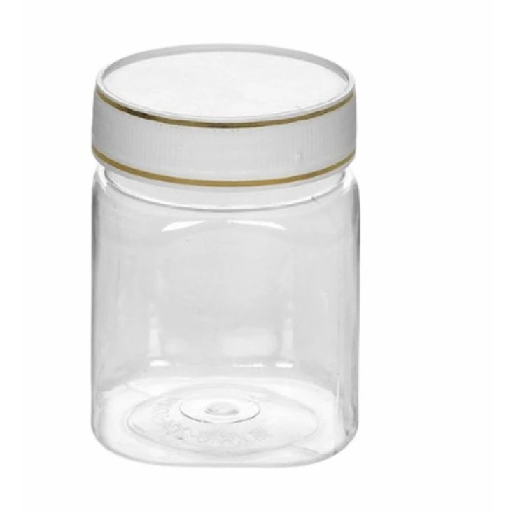 Two Golden Strips Lid Transparent Plastic Jar